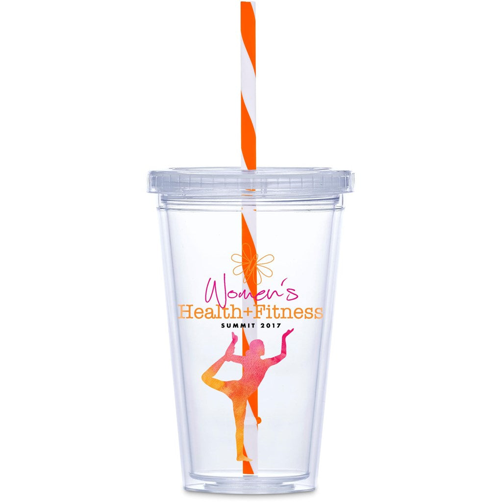 Malibu Double-Wall Plastic Tumbler & Straw - 470ml - ORANGE