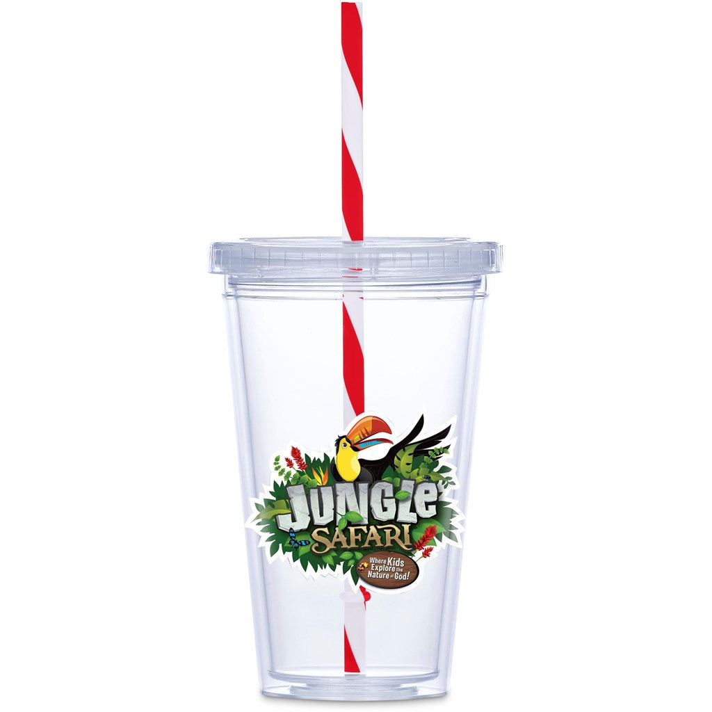 Malibu Double-Wall Plastic Tumbler & Straw - 470ml - RED