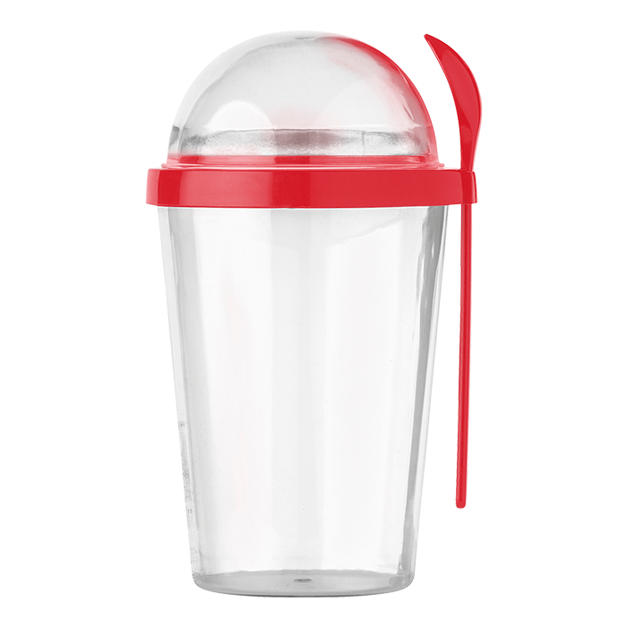 450ml Dual Compartment Breakfast Mug with Spoon - Red