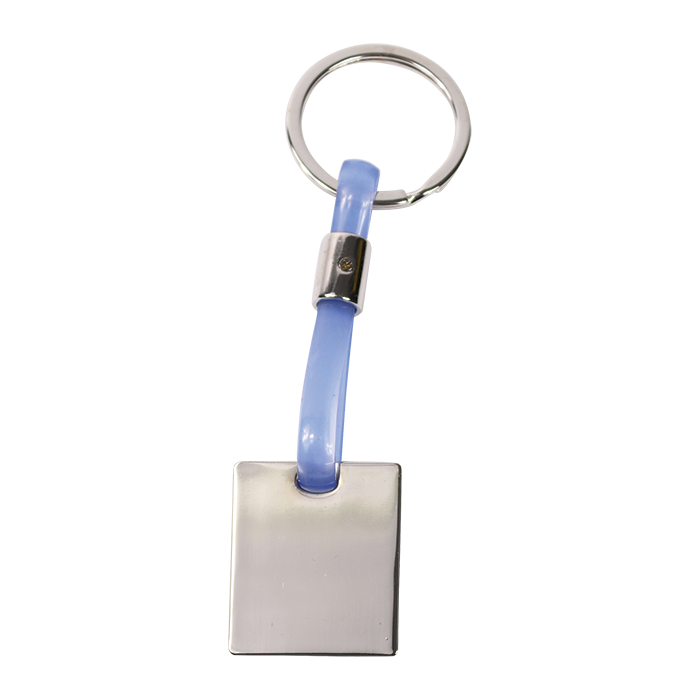 Shiny Nickel Keychain with Translucent Strap - Blue