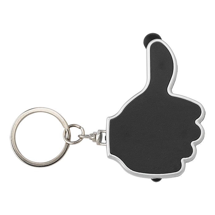 3 in 1 Thumbs Up Keychain with Stylus and LED Light - Black