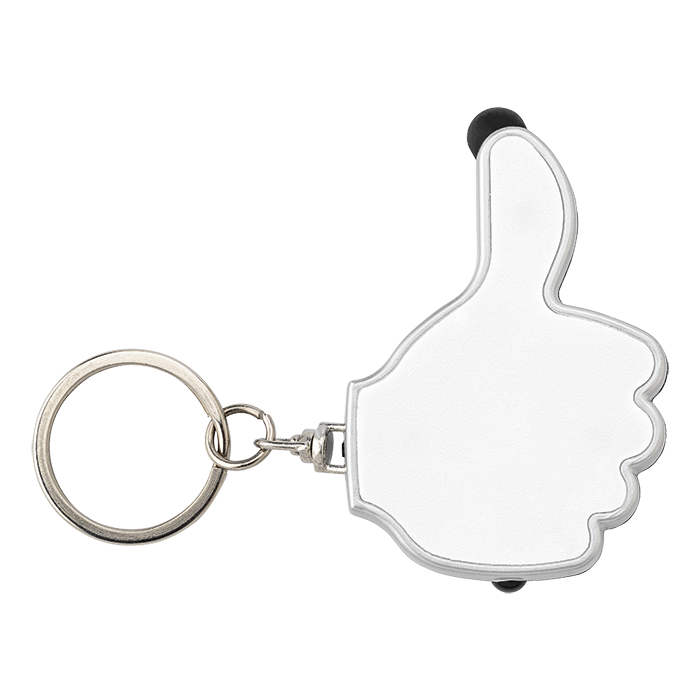 3 in 1 Thumbs Up Keychain with Stylus and LED Light - White