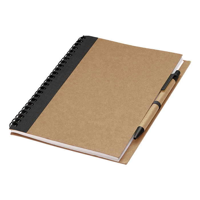 Colour Accented Spiral Notebook with Pen - Black
