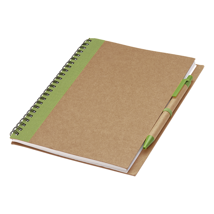 Colour Accented Spiral Notebook with Pen - Green