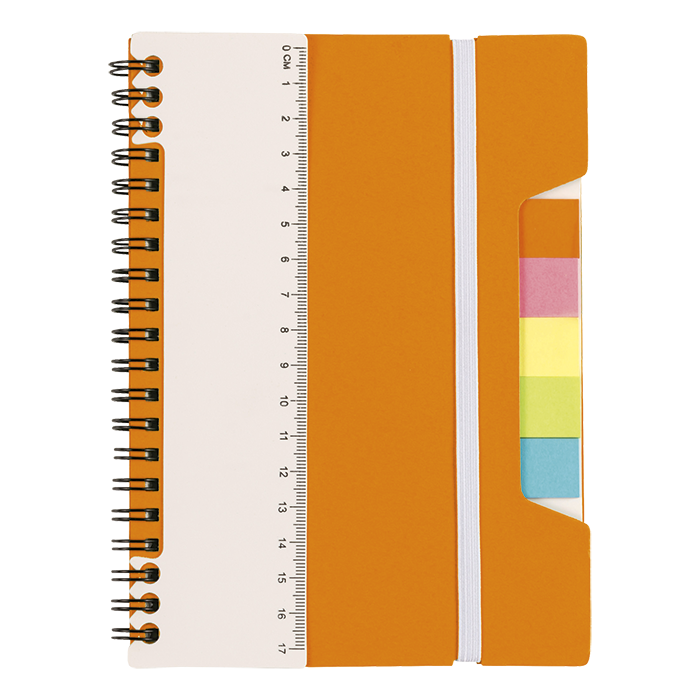 A5 Notebook With Sticky Notes And Ruler - Orange