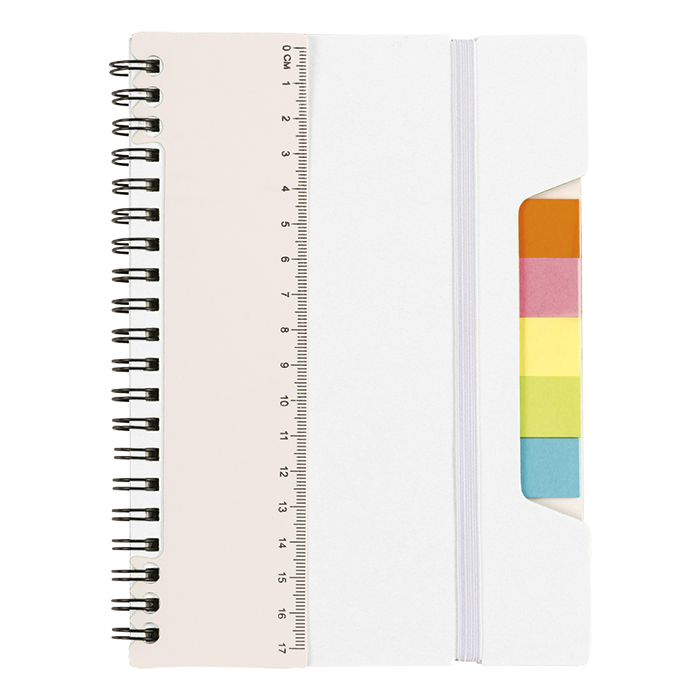 A5 Notebook With Sticky Notes And Ruler - White