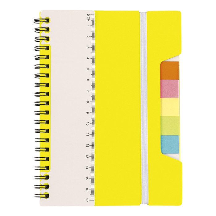 A5 Notebook With Sticky Notes And Ruler - Yellow