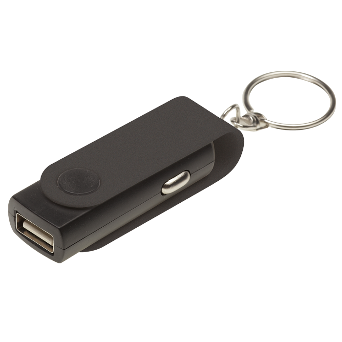 Swivel Phone Car Charger Keychain - Black