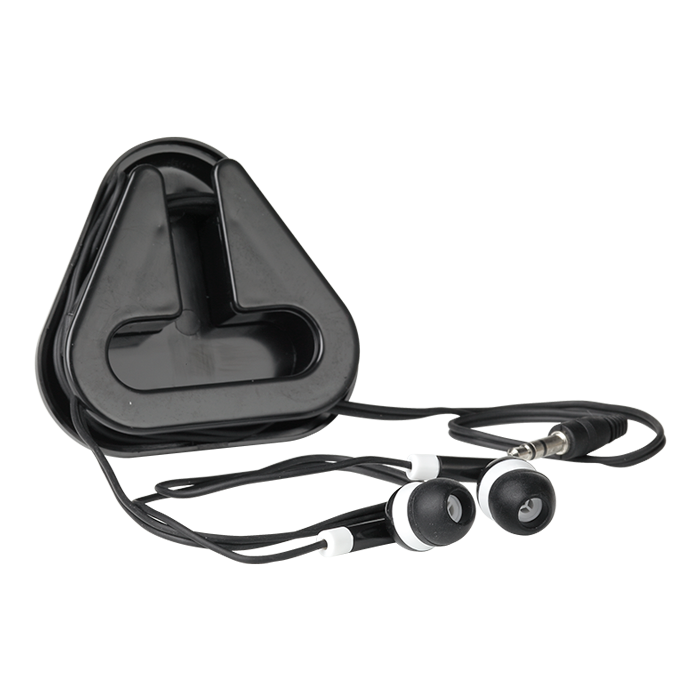Earphones in Triangular Protective Case - Black