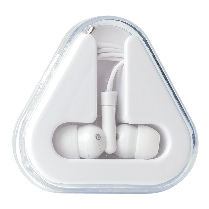 Earphones in Triangular Protective Case - White