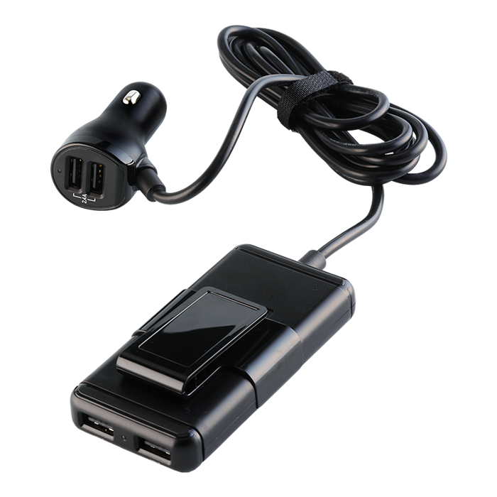 Car Charger with USB Hub - Black