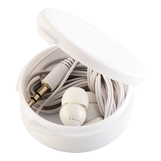 Earphones in Round Case