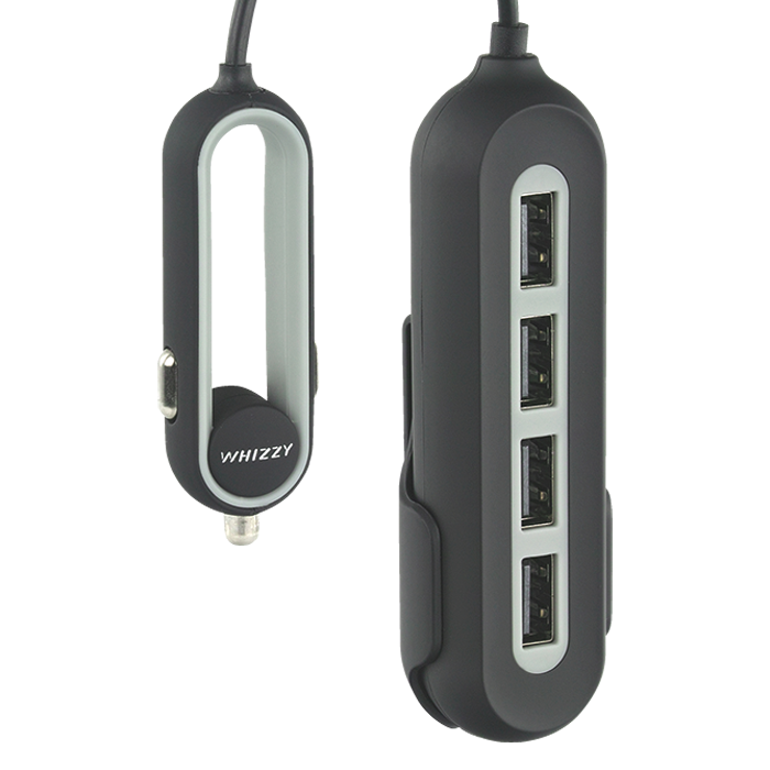 Whizzy 4 Port USB Car Charger - Black