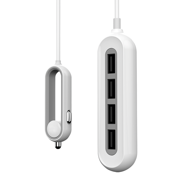 Whizzy 4 Port USB Car Charger - White