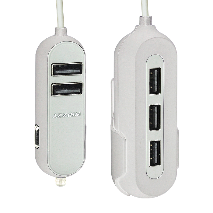 Whizzy 5 Port USB Car Charger - White