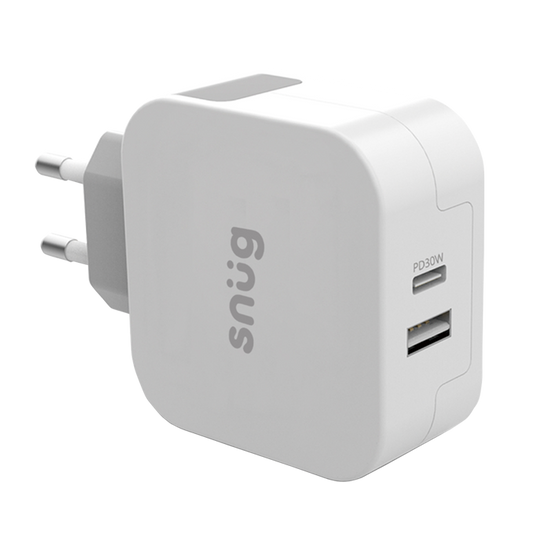 Snug Wall Charger PD 30W Two Ports - White