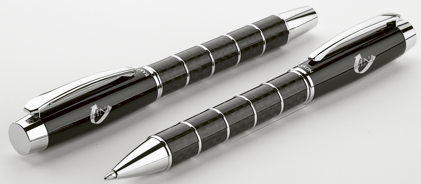 Brass Ballpoint Pen with Chrome and Carbon Fibre Barrel - Black