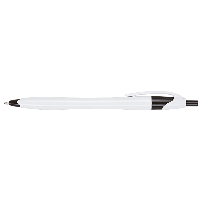 Slim White Barrel Ballpoint Pen - Black