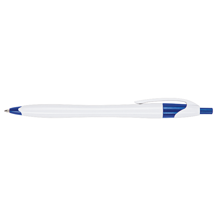 Slim White Barrel Ballpoint Pen - Blue
