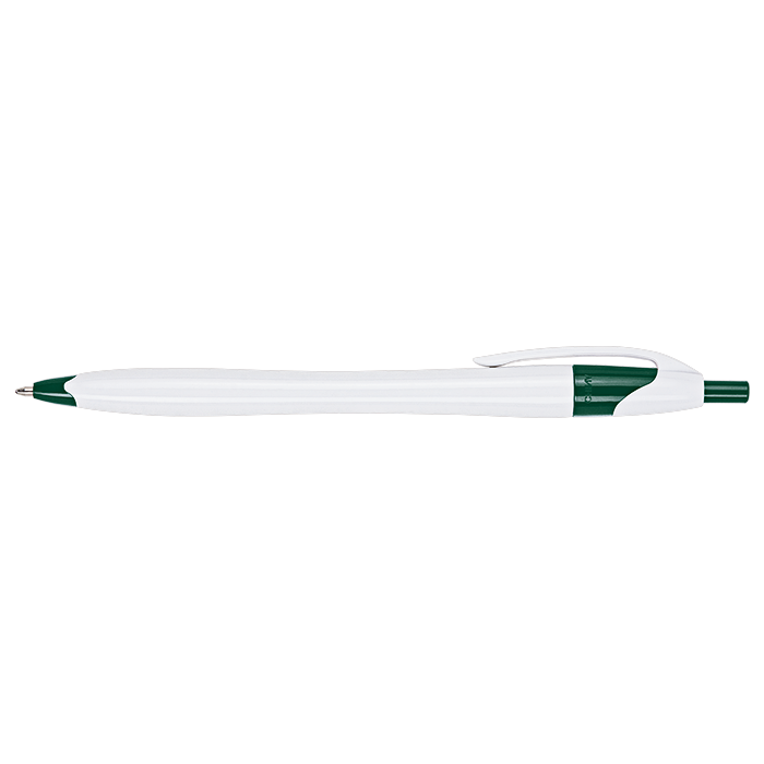 Slim White Barrel Ballpoint Pen - Green