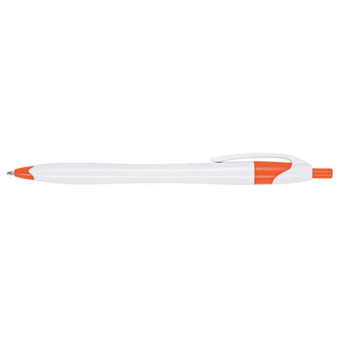 Slim White Barrel Ballpoint Pen - Orange