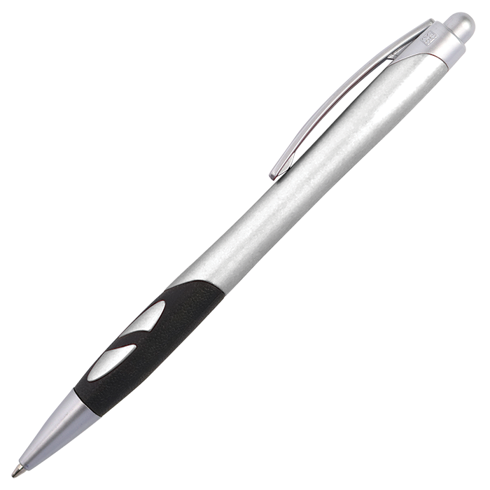Twin Cut Out Grip Ballpoint Pen - Silver