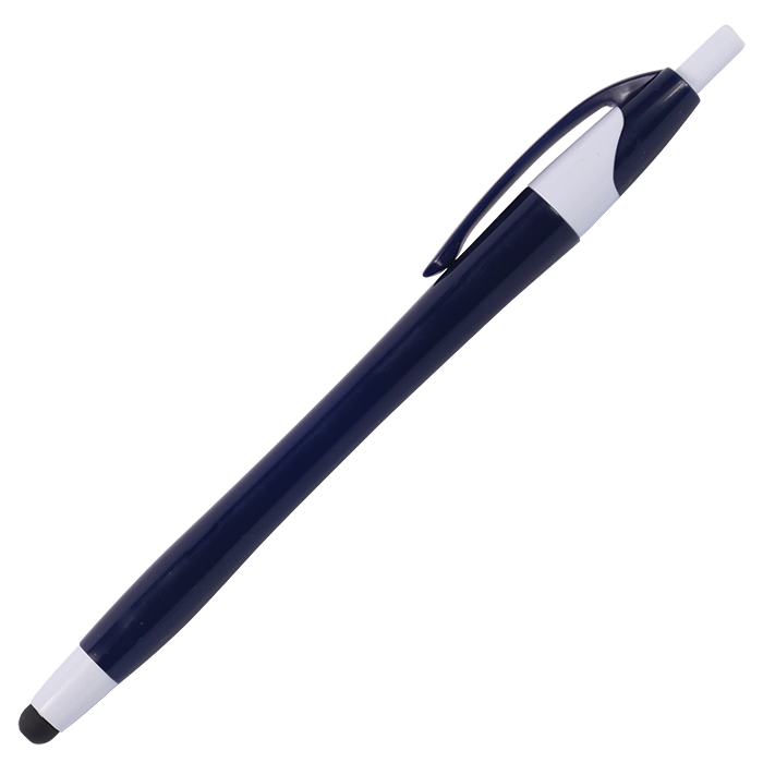 Slim Coloured Barrel Ballpoint Pen with Stylus - Blue