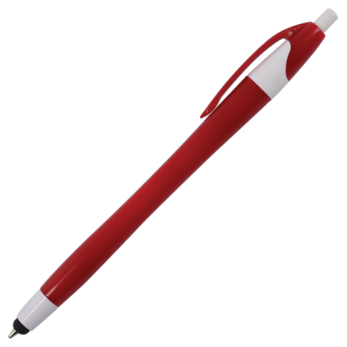 Slim Coloured Barrel Ballpoint Pen with Stylus - Red