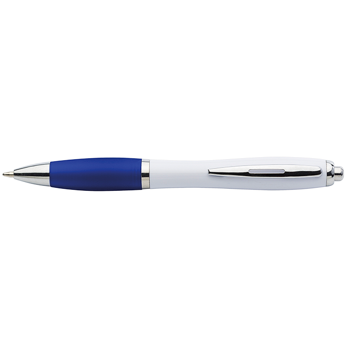 White Barrel Curved Design Ballpoint Pen - Blue