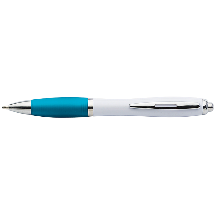 White Barrel Curved Design Ballpoint Pen - Pale Blue