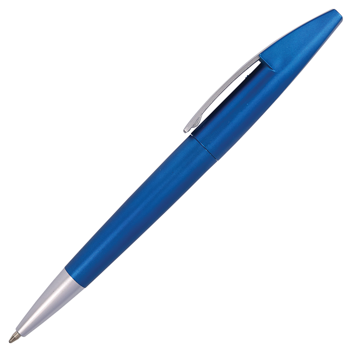 Silver Square Clip Ballpoint Pen - Blue