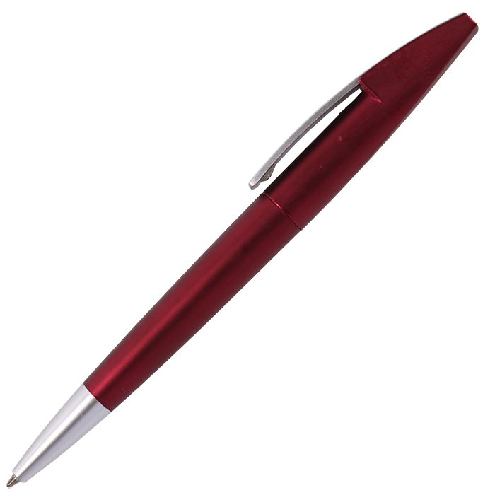 Silver Square Clip Ballpoint Pen - Burgundy