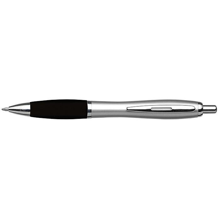 Silver Barrel Curved Design Black Ink Pen - Black