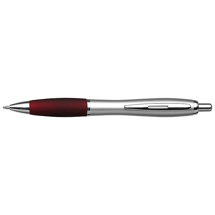 Silver Barrel Curved Design Black Ink Pen - Burgundy