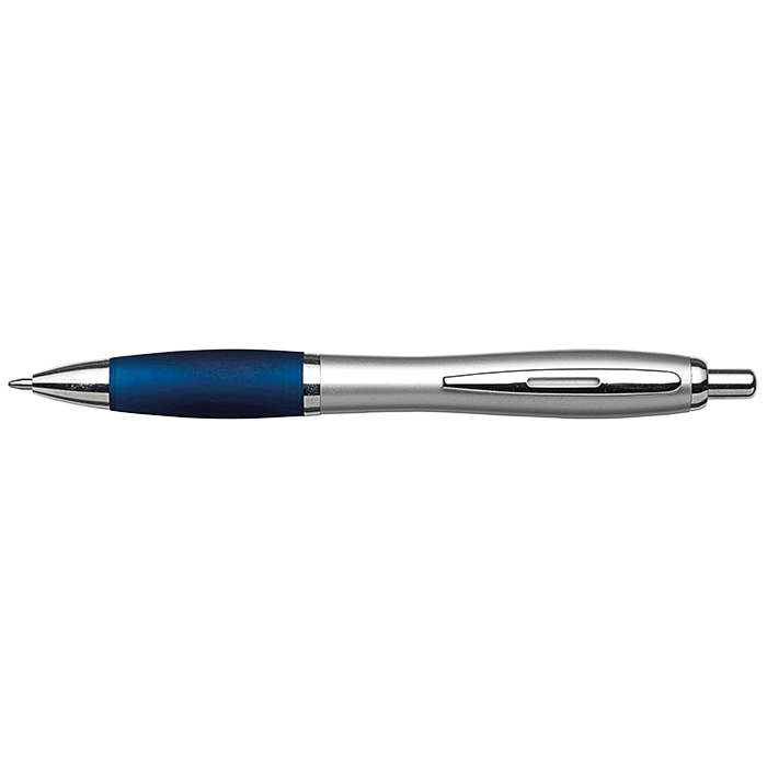 Silver Barrel Curved Design Ballpoint Pen - Dark Navy