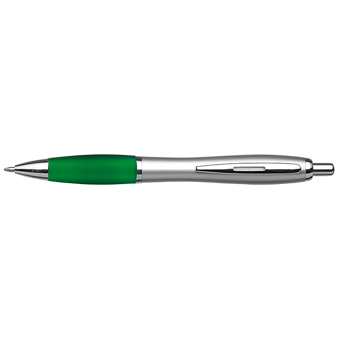 Silver Barrel Curved Design Ballpoint Pen - Green
