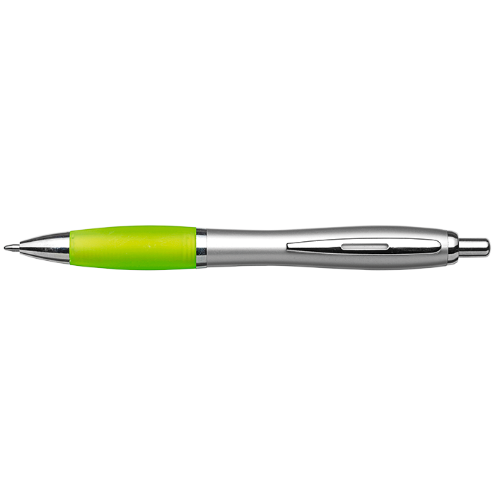 Silver Barrel Curved Design Ballpoint Pen - Light Green