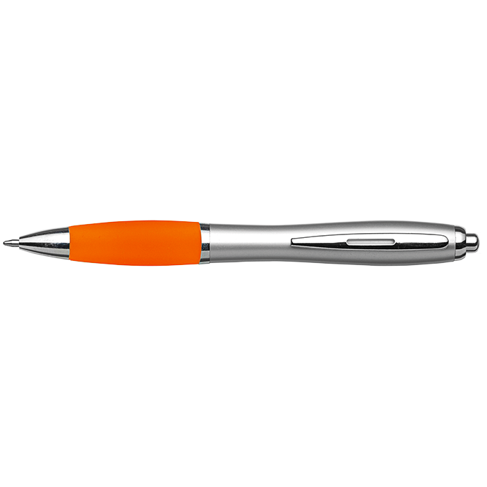 Silver Barrel Curved Design Ballpoint Pen - Orange