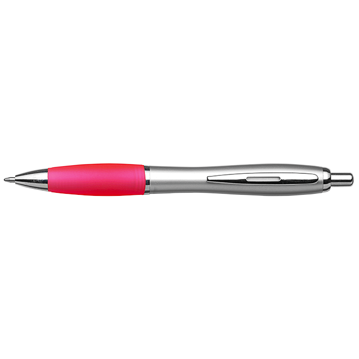 Silver Barrel Curved Design Ballpoint Pen - Pink