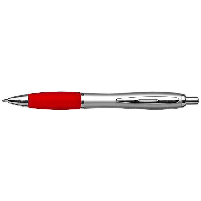 Silver Barrel Curved Design Black Ink Pen - Red