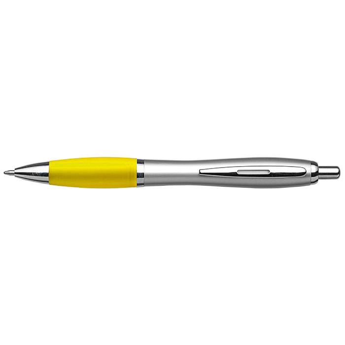 Silver Barrel Curved Design Ballpoint Pen - Yellow