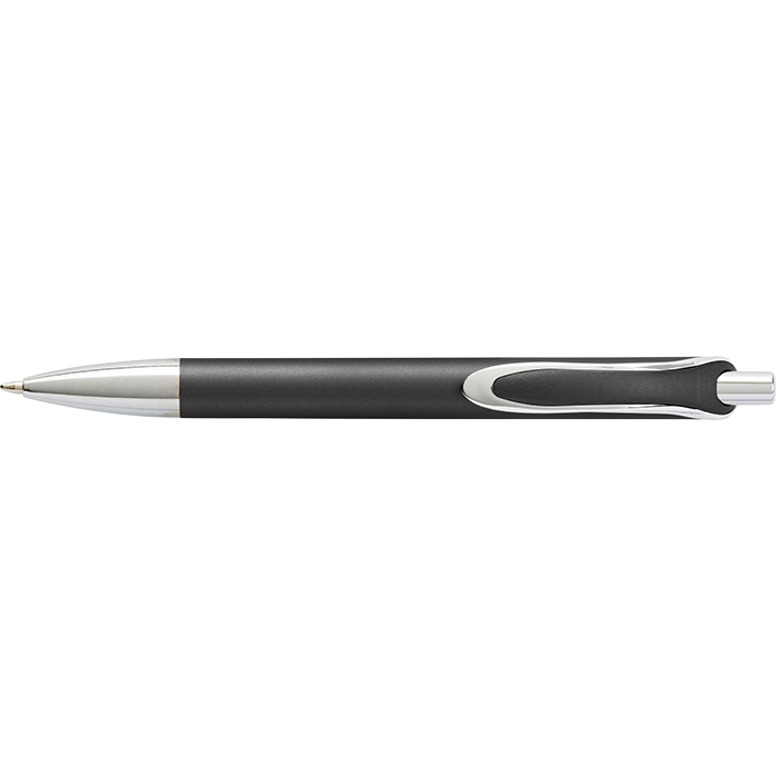 Coloured Barrel Ballpoint Pen with Silver Tip and Clip - Black
