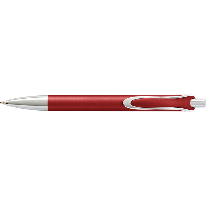 Coloured Barrel Ballpoint Pen with Silver Tip and Clip - Red