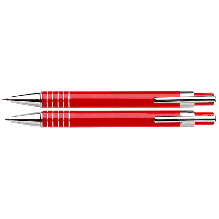 Lacquered Barrel Matching Ballpoint Pen and Clutch Pencil Se - Red