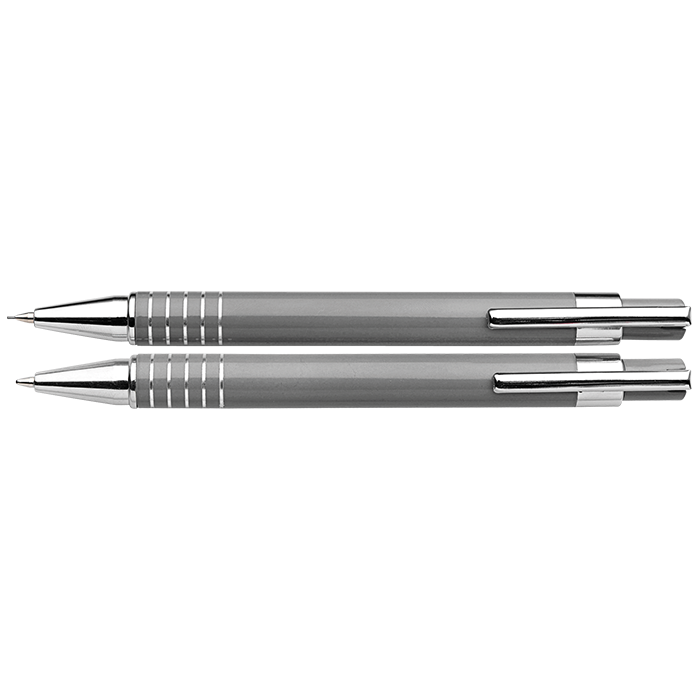 Lacquered Barrel Matching Ballpoint Pen and Clutch Pencil Se - Silver