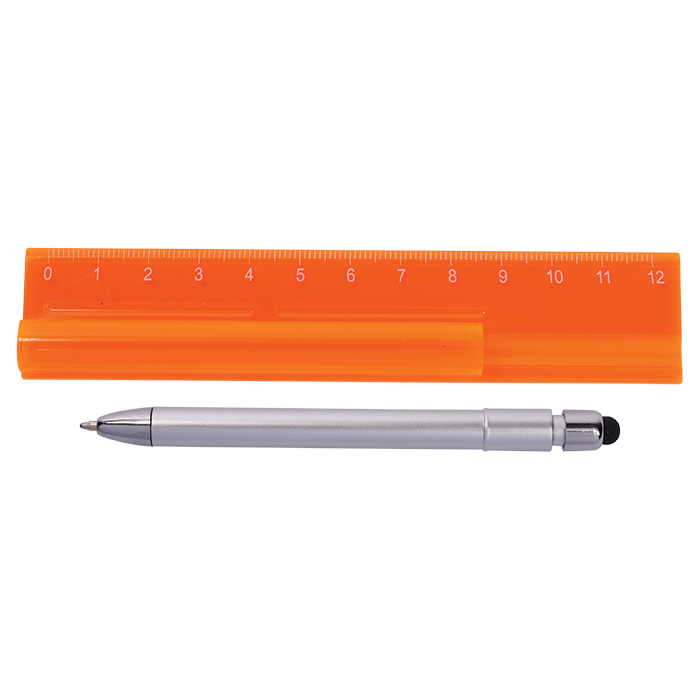Translucent Ruler with Stylus Pen - Transparent Orange