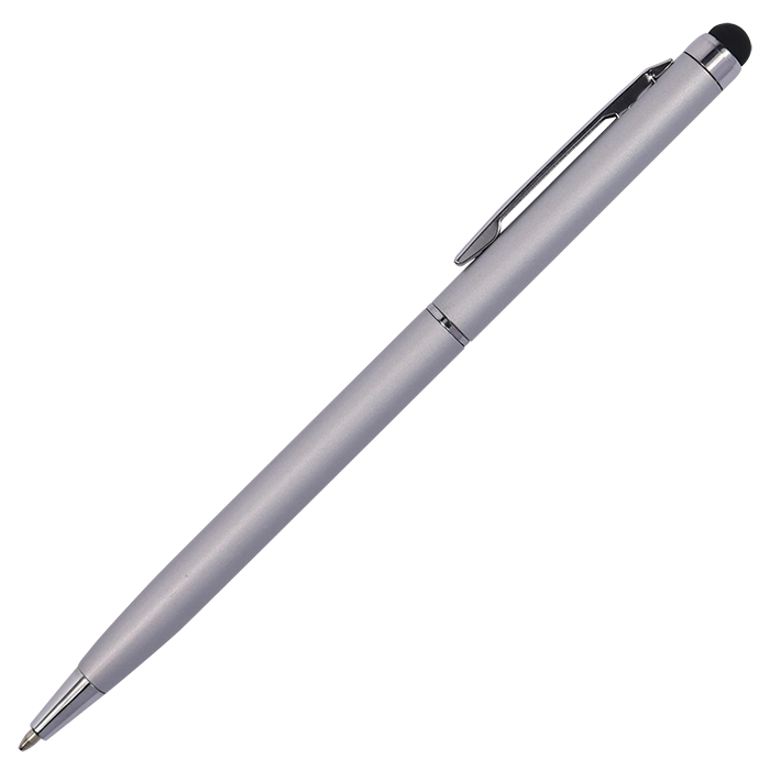 Slim Elegant Ballpoint Pen with Stylus - Silver