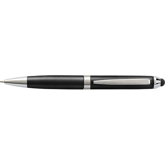 Coloured Barrel Ballpoint Pen with Stylus - Black