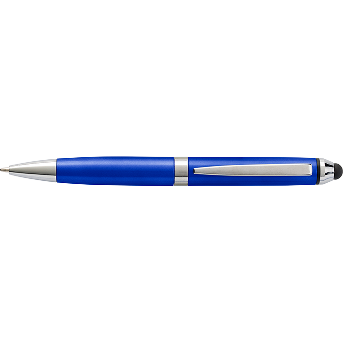 Coloured Barrel Ballpoint Pen with Stylus - Blue