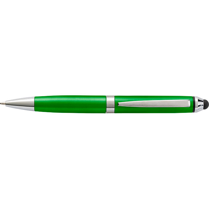 Coloured Barrel Ballpoint Pen with Stylus - Light Green